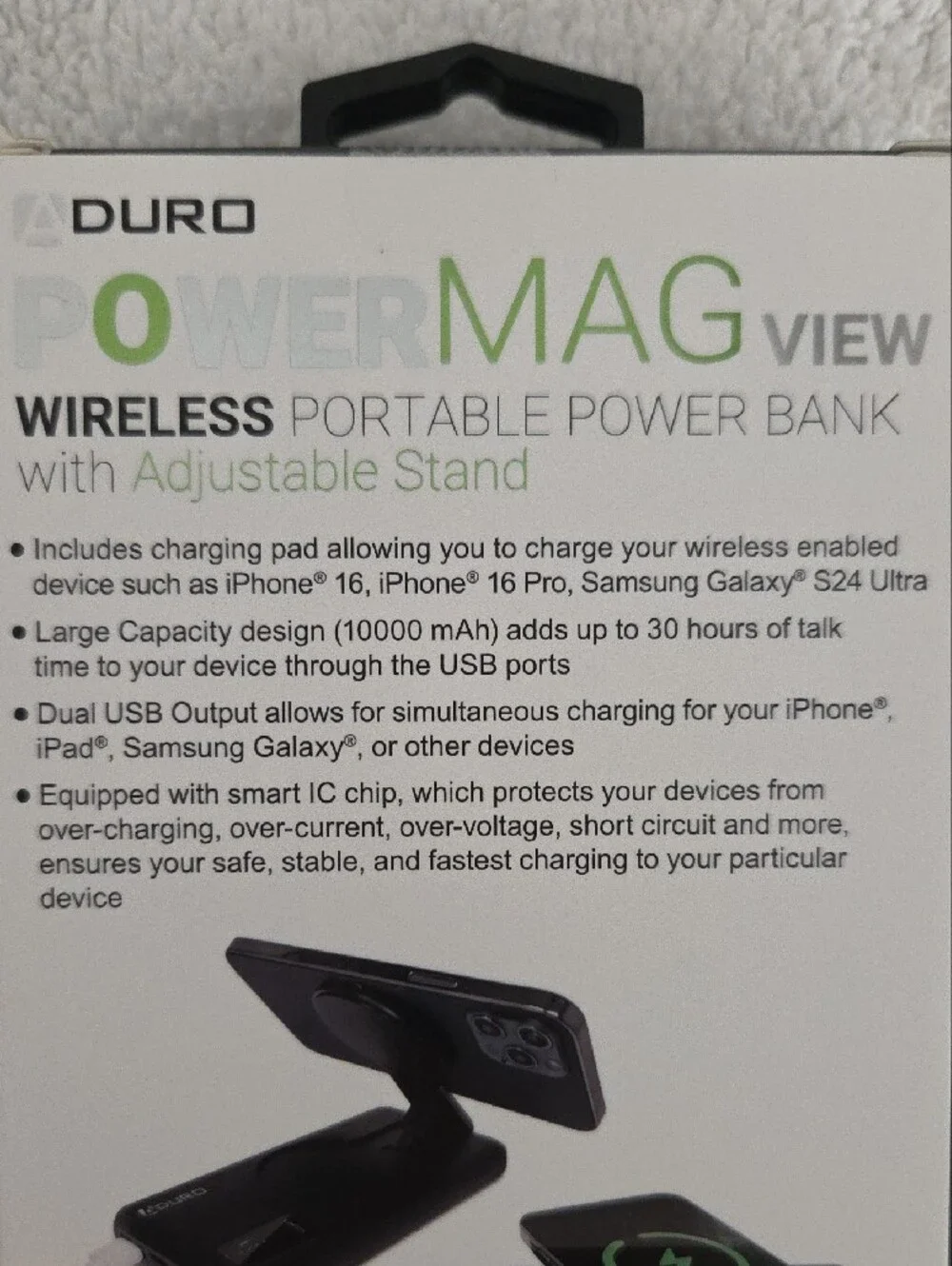DURO PowerMag View 10000mAh Wireless Portable Power Bank - Black
